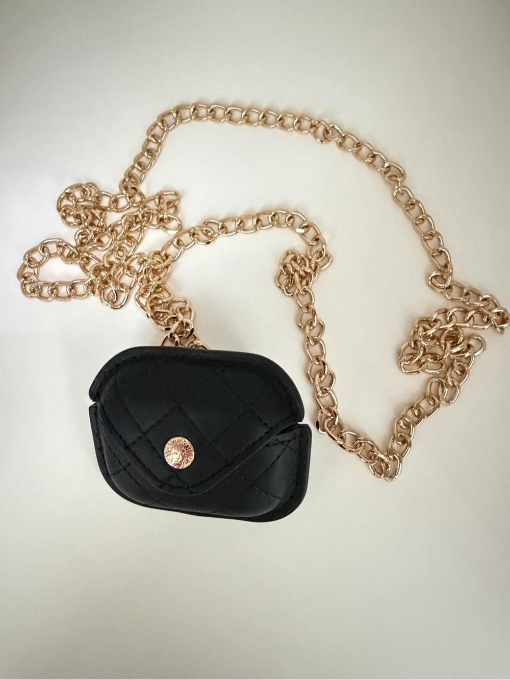 Black Faux Leather Quilted Case with Crossbody Chain designed for AirPods Pro